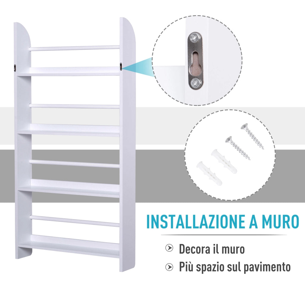 EasyComfort Libreria da Parete con 4 Ripiani in Legno Bianco Impermeabile, Carico Massimo 30kg (59cm x 12cm x 113cm)