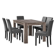 Tavolo da pranzo in rovere antico con 6 sedie rivestite in similpelle grigio scuro 140x90 cm 03_0004073
