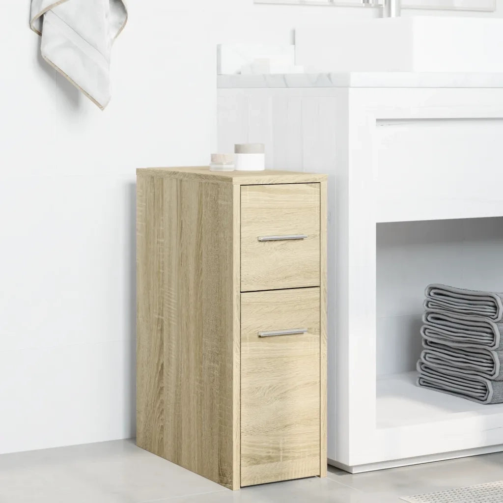 Armadietto da Bagno Stretto con Ruote Rovere Sonoma Truciolato 855279
