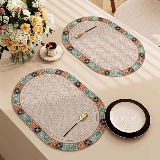 Piatto per tavola ovale 30CM*40CM, placemats in pelle isolante, set di 5 pezzi, tipo 3.
