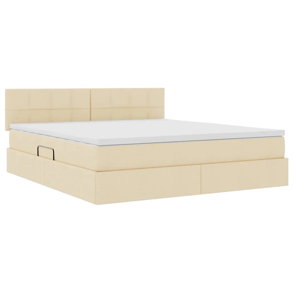 Letto con contenitore e LED con led Crema 160 x 200 cm Tessuto