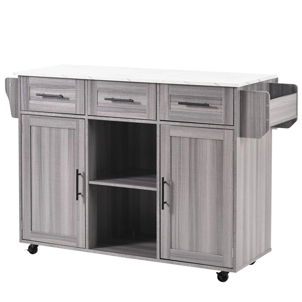 Carrello Portavivande con Armadietto ¨C Xylo ¨C Legno Massello Grigio, Piano Marmo Bianco, 139x46x91.5 cm