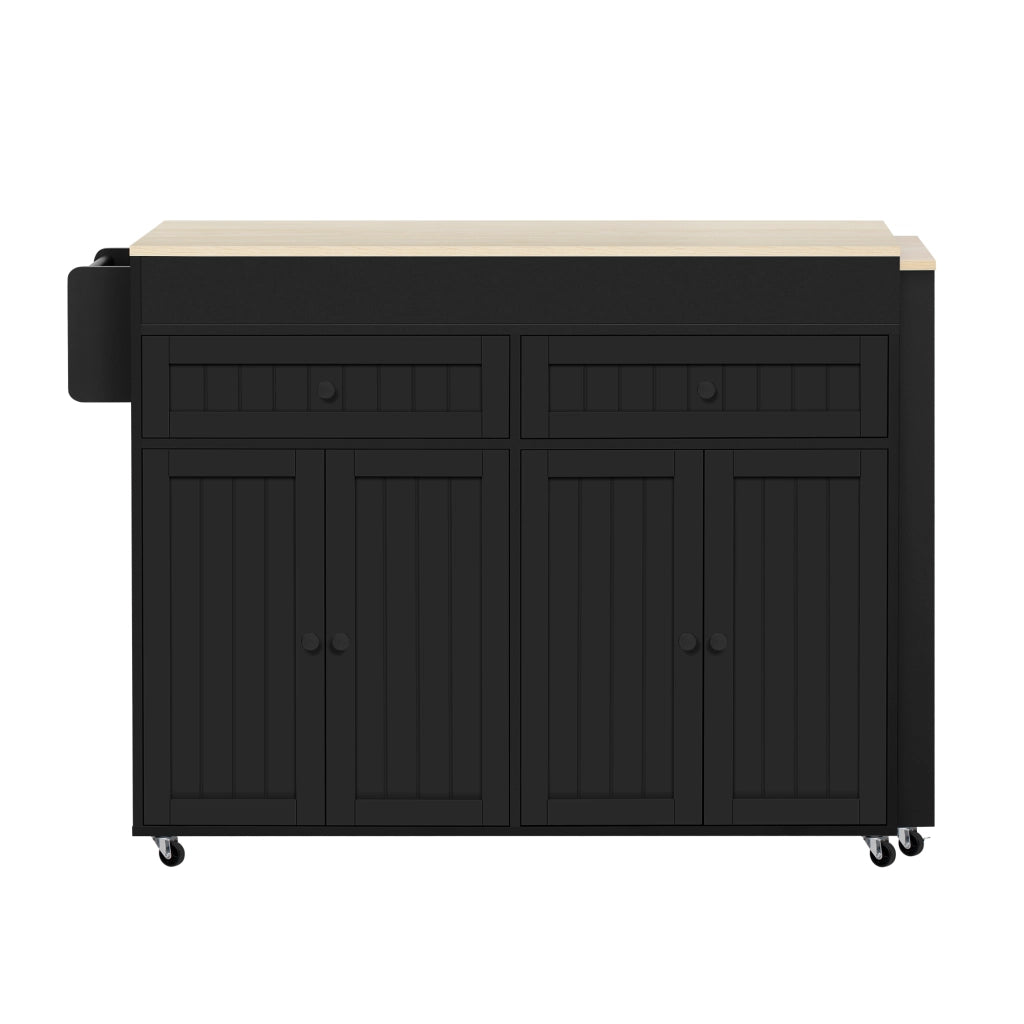 OKWISH Carrello da Cucina con Cassetto, Ripiano, Piano Estensibile e Ruote con Freno, per Cucina, Nero e Naturale