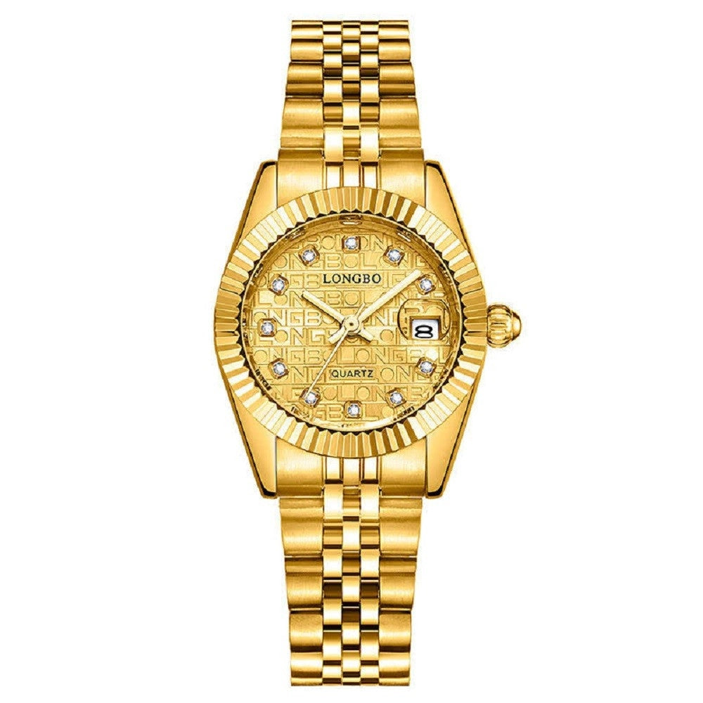 Trade Shop - Orologio Da Uomo Donna Longbo 80435 In Acciaio Con Strass Impermeabile Dorato -