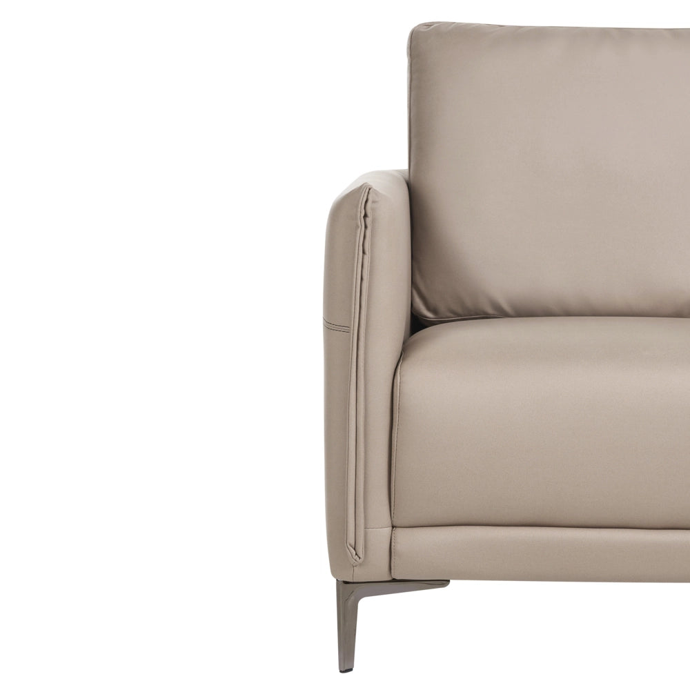 Divano 2 posti tortora imbottito in tessuto con gambe in metallo stile moderno minimalista