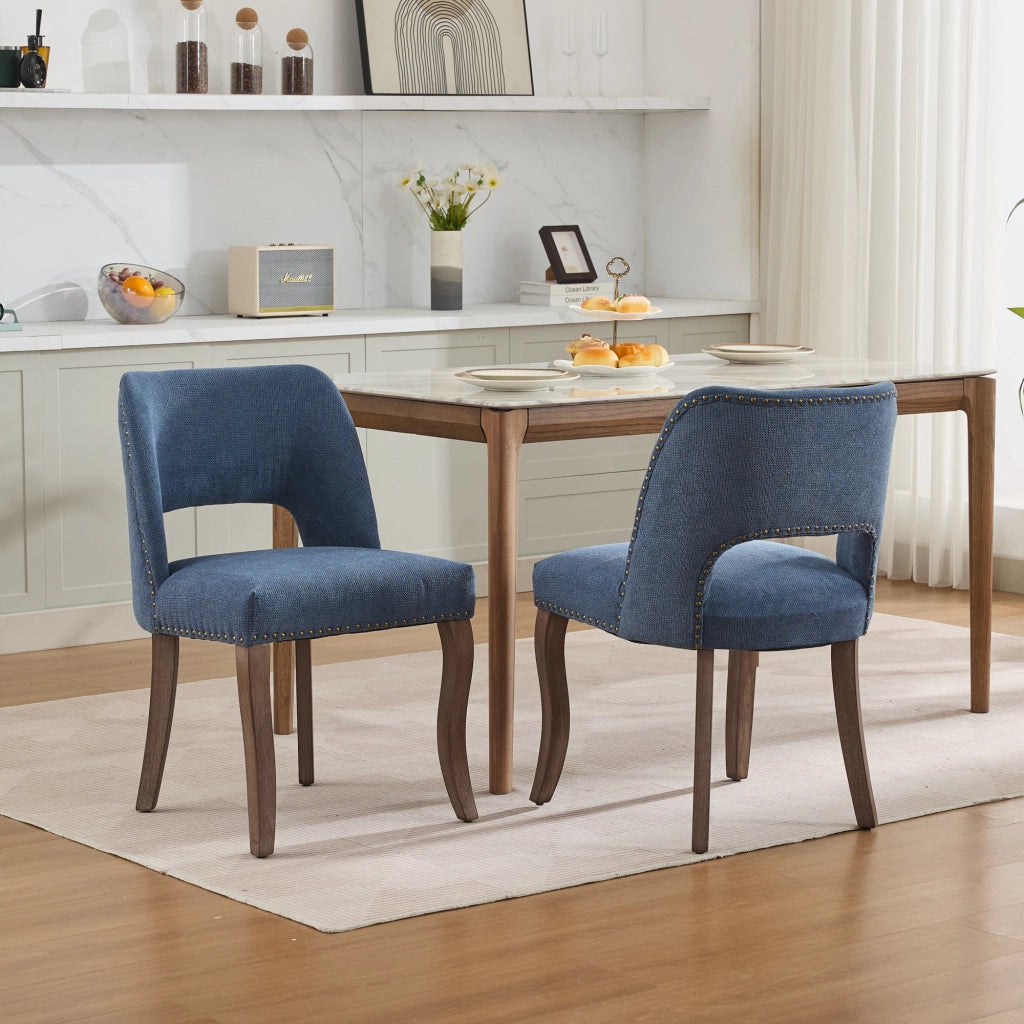 Sedie da Pranzo in Legno con Seduta Imbottita in Tessuto ¨C MINIMAL ¨C Set 2 Pezzi, Blu