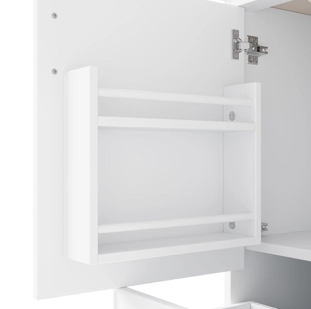 Mobile lavabo a pavimento bianco con lavabo in ceramica, 2 cassetti e vano portaoggetti capiente