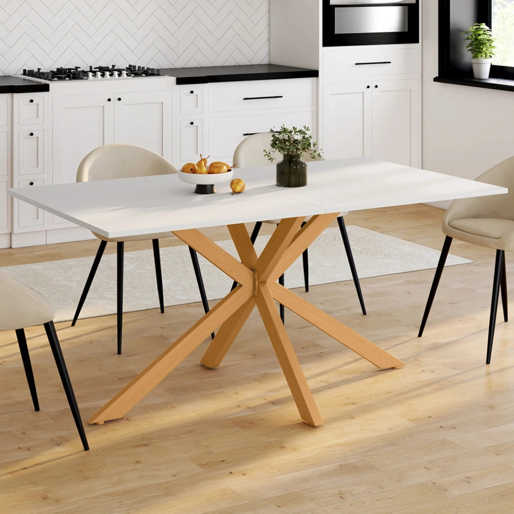 IDMarket - Tavolo da pranzo rettangolare per 8 persone GISELE con gamba a ragno in legno e piano bianco 160 cm