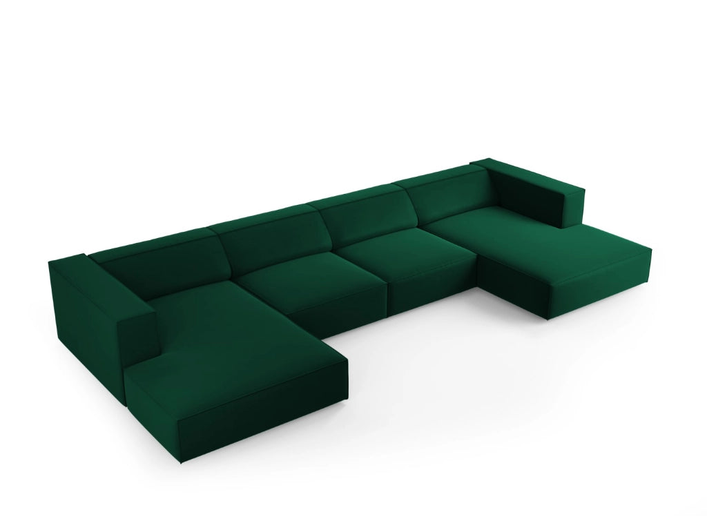 Cosmopolitan Design - Divano panoramico "Arendal" 6 posti in velluto verde bottiglia 
