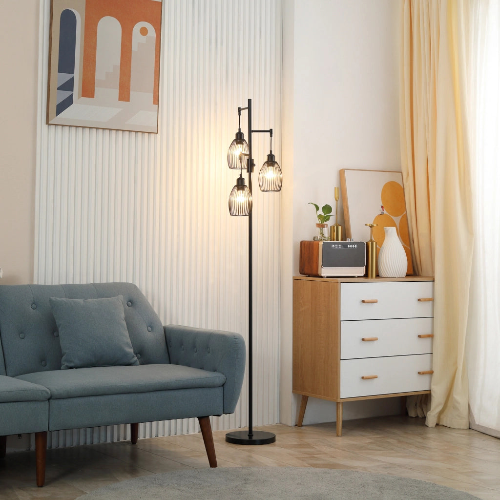 Lampada da Terra Industriale ¨C zephmum ¨C Nero, Acciaio, 30x30x170.5 cm