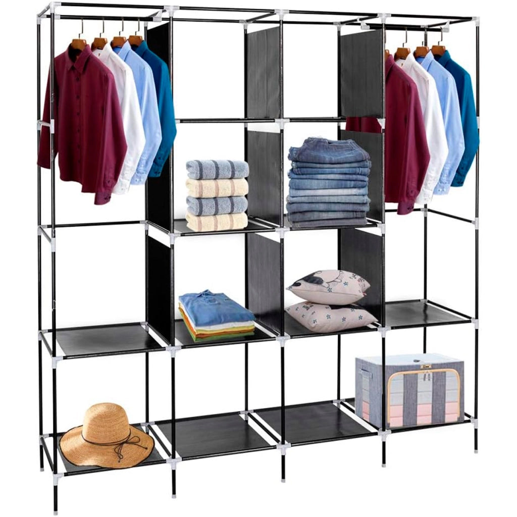 Armadio Vestiario In Tessuto Con Ante Con Cerniera E Tasche Laterali Nyana Home Misure 170x167x45cm Nero