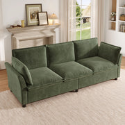 Divano 3 posti in chenille con cuscini per braccioli e struttura in metallo verde per soggiorno 220 × 81 × 87 cm