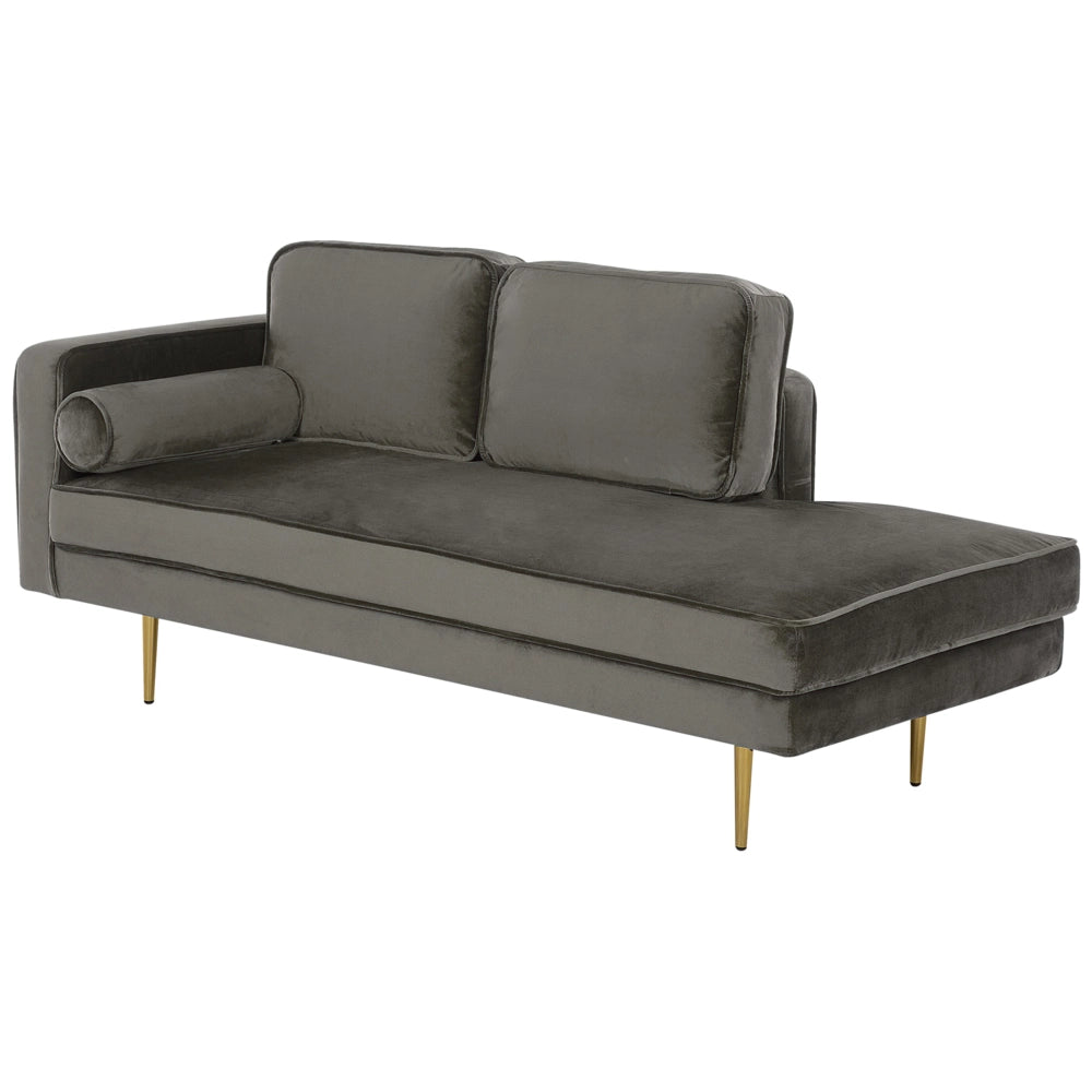 Chaise longue Taupe Velluto Imbottito versione sinistra Orientamento Gambe In Metallo Rafforzamento Cuscino Design Moderno