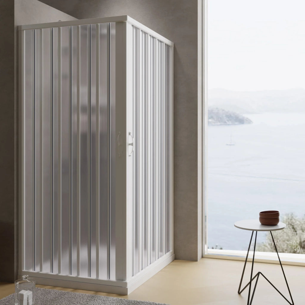 Box doccia a soffietto in PVC 100x100 cm H 185 mod. Aster con apertura centrale