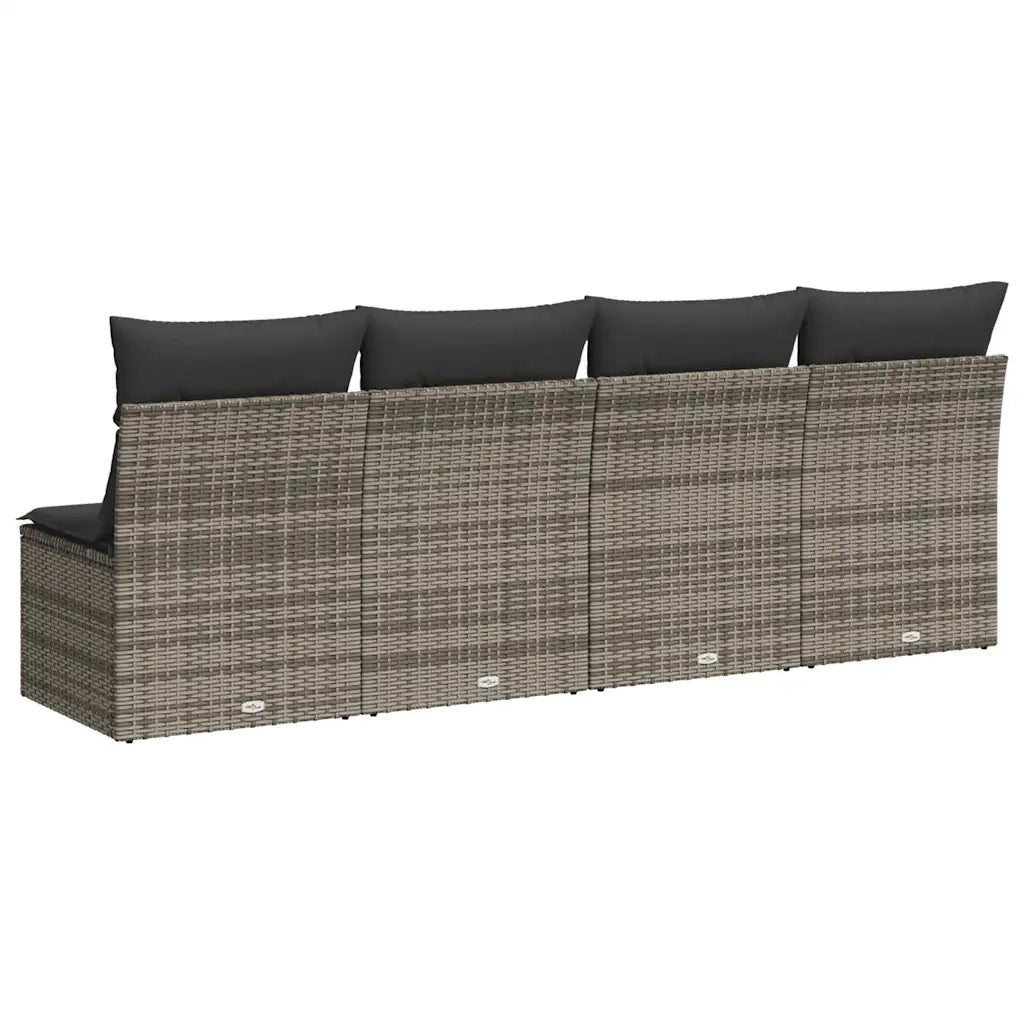 Divano da Giardino con Cuscini 4 Posti Grigio in Polyrattan