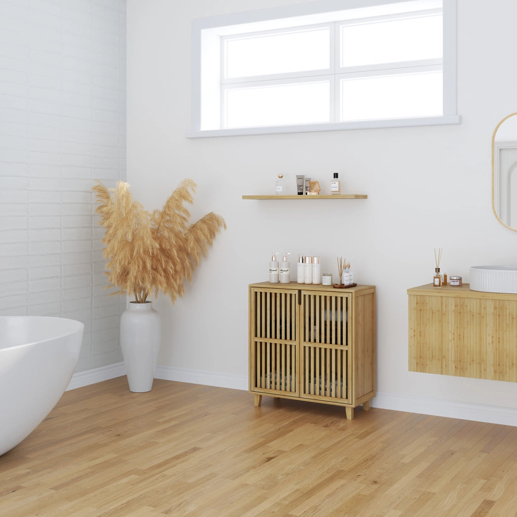Mobile Contenitore Multifunzionale Sirgerg a 2 Ante 77 x 72 x 33 cm in Bambù Naturale [en.casa]