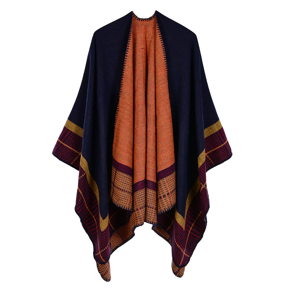 Sciarpa calda da donna a righe, piccola e quadrata, in cashmere e acrilico.