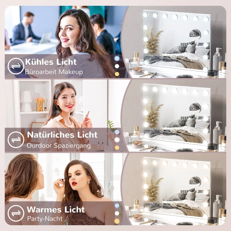 Specchio cosmetico a LED, 3 modalit¨¤ di illuminazione, dimmerabile, controllo touch, USB, 58x48 cm, bianco