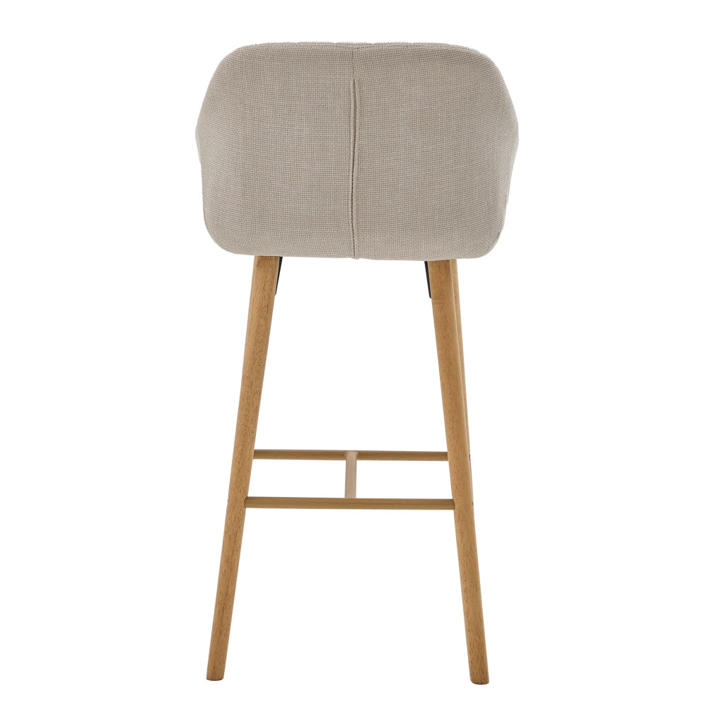 Set 2 Sgabelli da Bar con Schienale Alto e Braccioli ¨C MINIMAL ¨C Seduta in Tessuto Lino, Gambe in Legno