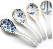 Lepels per soeplepel, 6,3 pollici, ceramici, con design retro per Ramen, confezione da 4 (giallo)