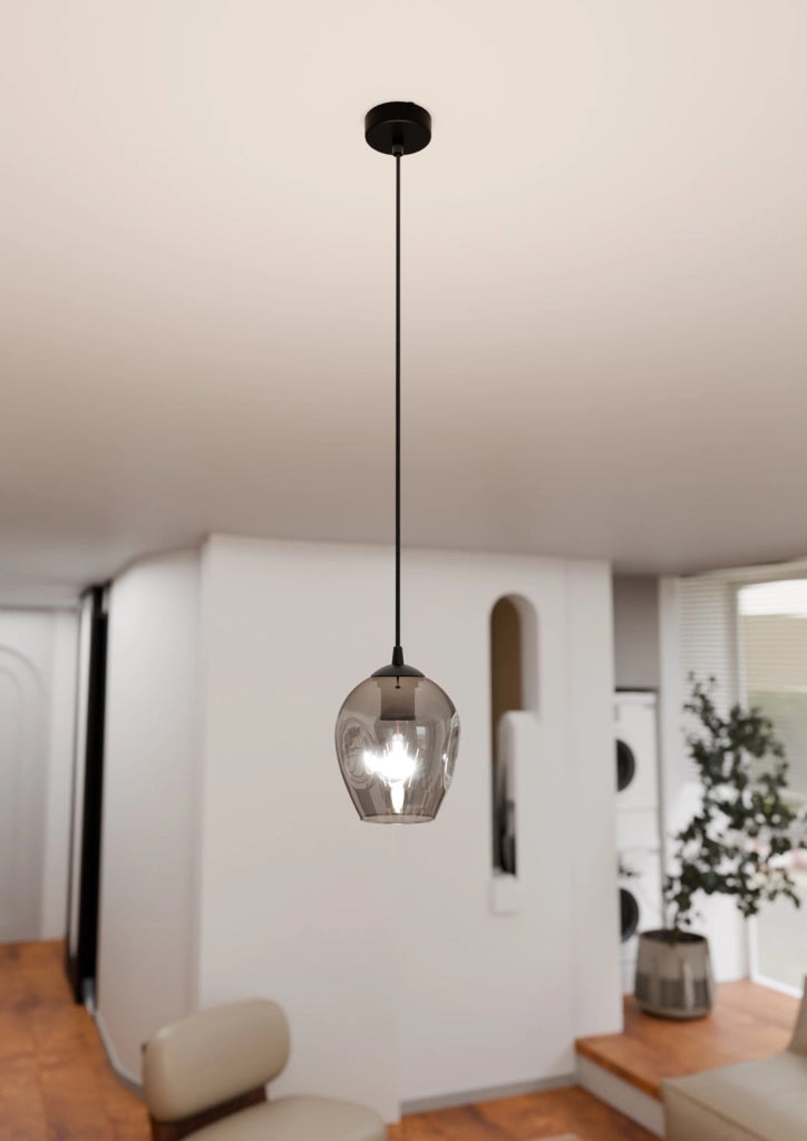 Emibig ISTAR lampada a sospensione nera vetro grafite E27 Ø14cm