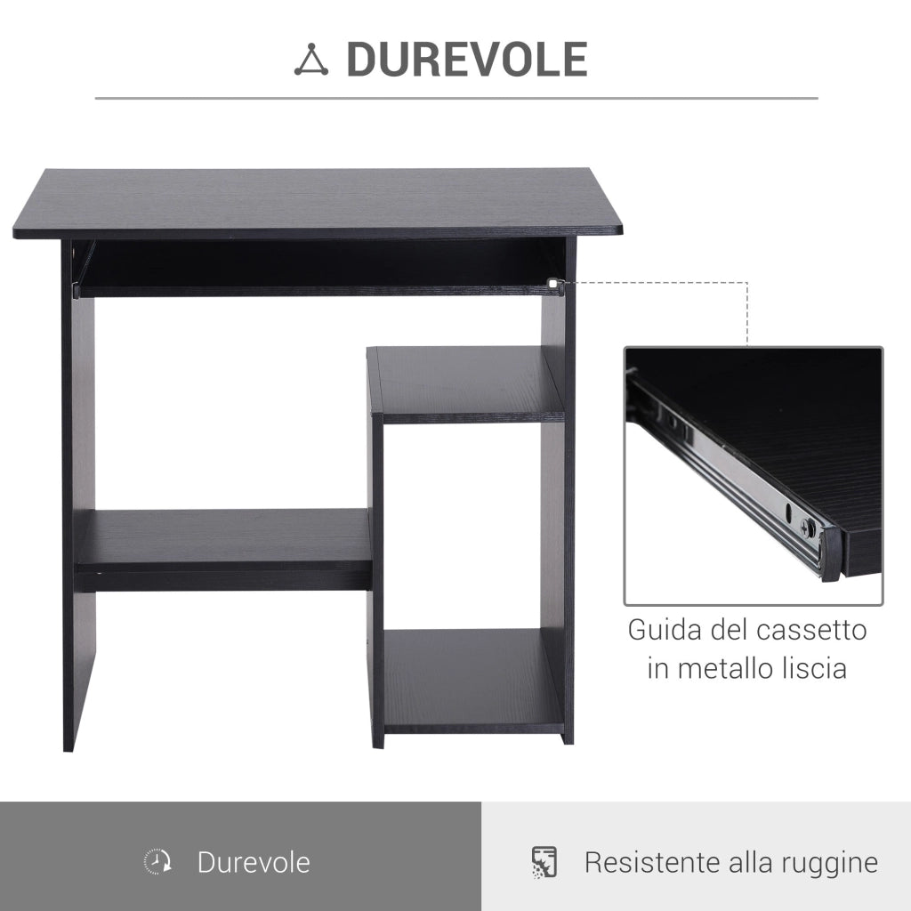 Scrivania Moderna Porta PC e Ripiano Tastiera Estraibile 80x45x75 cm Nero