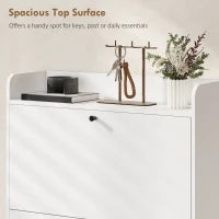 Mobile Scarpiera Slim con 2 Cassetti a Ribalta e Ripiani Regolabili, in Legno e Metallo, 80x24x101 cm, Bianco