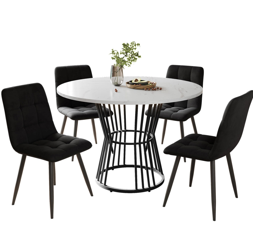 Set da pranzo 5 pezzi con tavolo rotondo Ø100 cm e 4 sedie in velluto