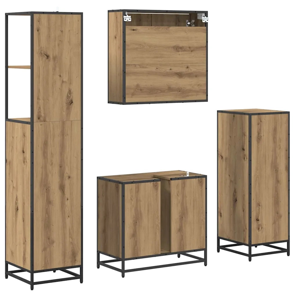 Set di mobili per il bagno con porta 4 pcs Rovere artigianale 3402498