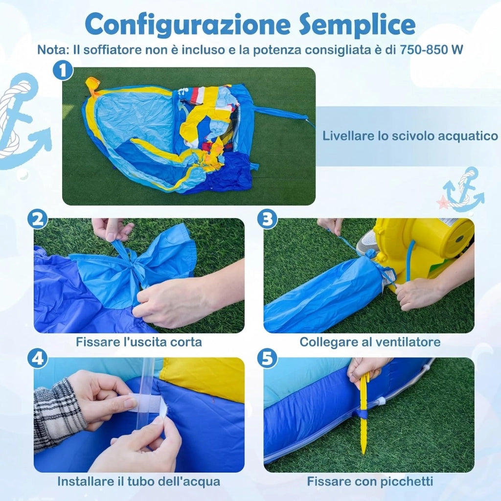 Castello Gonfiabile per Bambini, Casa Gonfiabile con Piscina Splash, Cannone d'Acqua, Area di Rimbalzo, Scivolo Lungo, Parete d'Arrampicata, per Bambini 3-12 Anni (Senza Soffiatore)