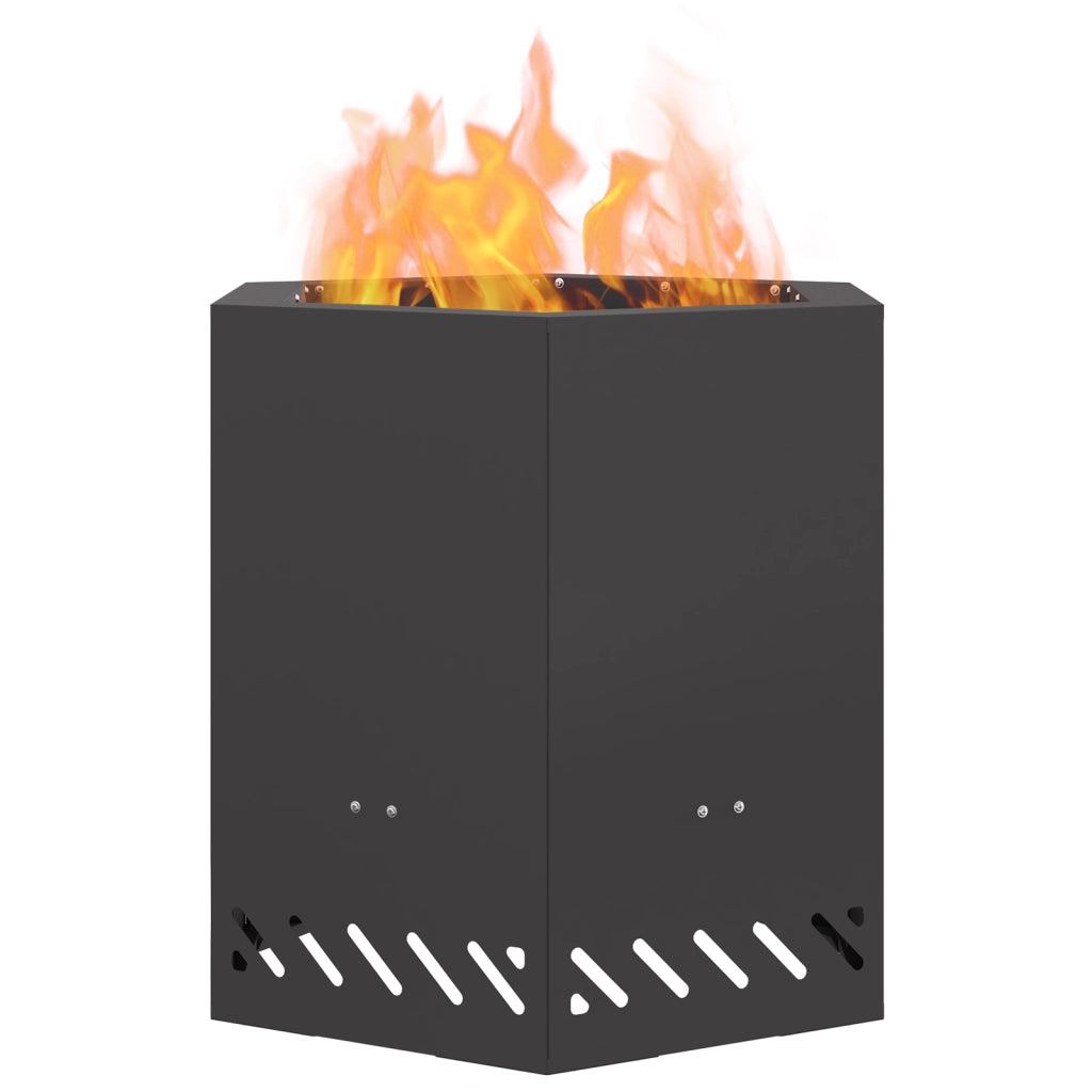 Focolare Senza Fumi Esagonale Nero 48x48x51 cm Acciaio