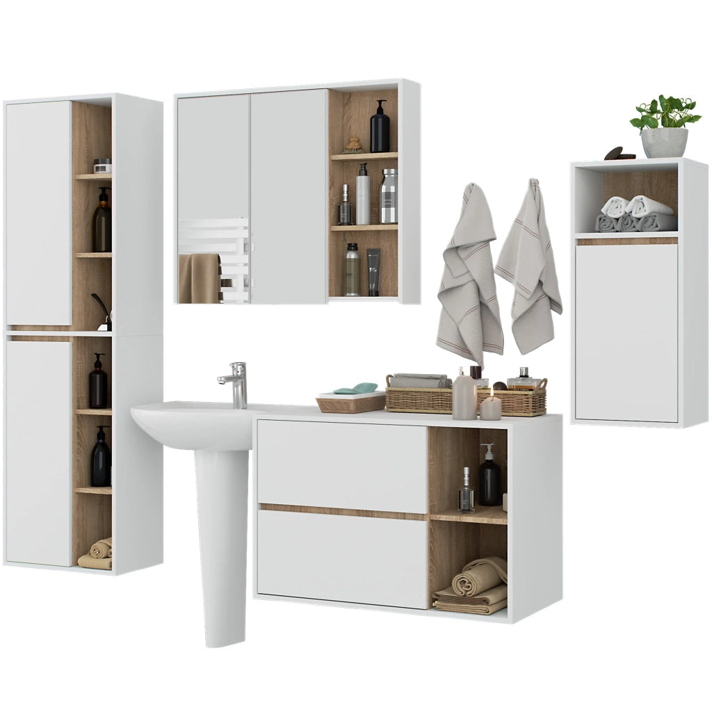 Set di mobili da bagno sospesi VAMI in Bianco con colore interno Sonoma Quercia