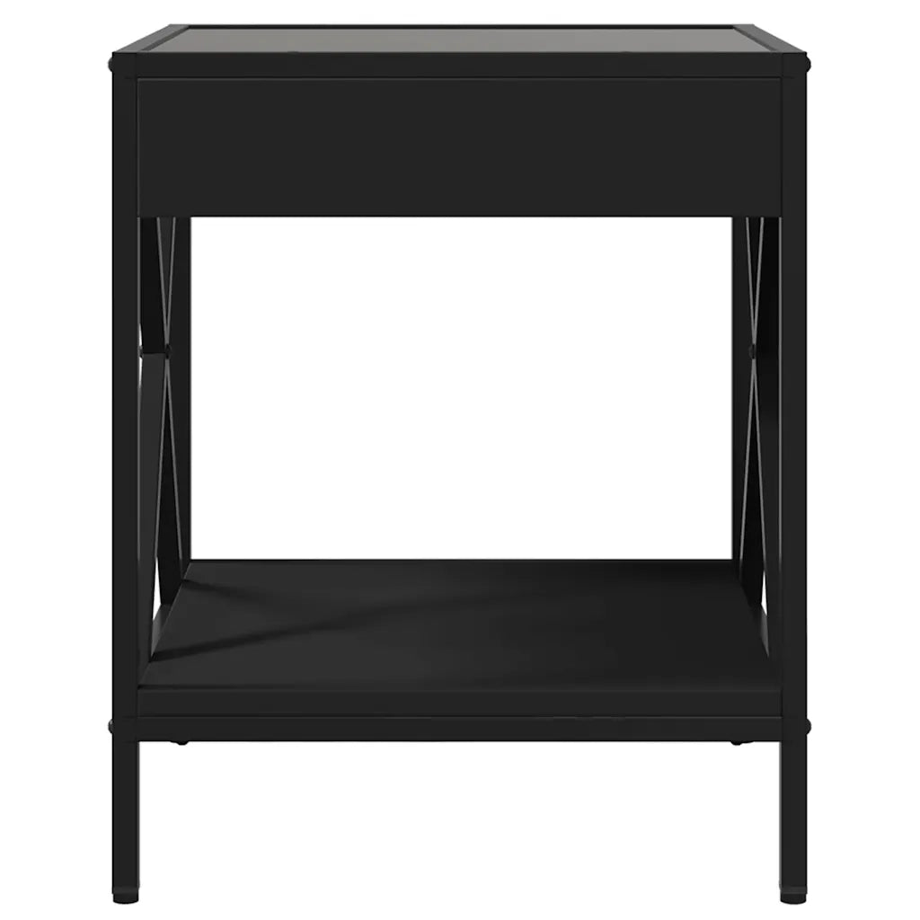 Comodino con LED Infinity-Tavolino da notte Nero 40x40x49 cm