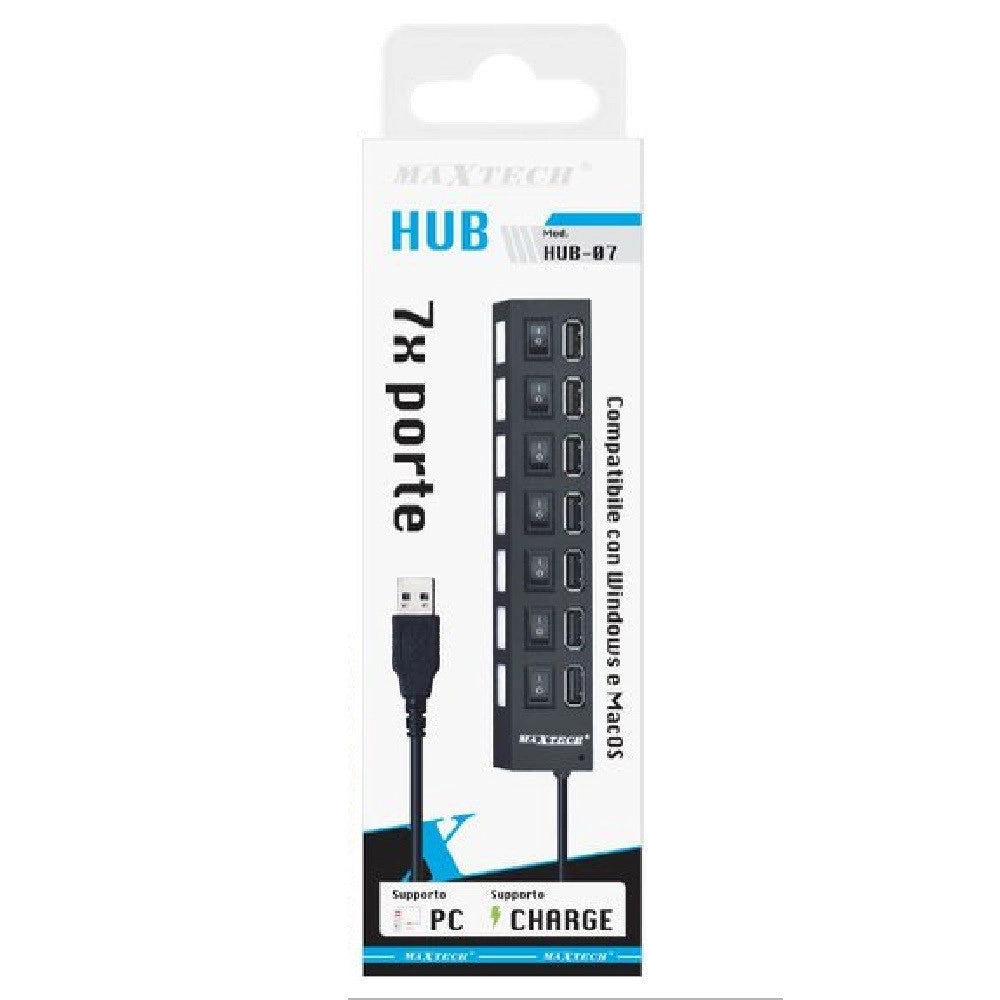 Trade Shop - Maxtech Hub-07 Usb 2.0 A 7 Porte Ad Alta Velocità On/off Interruttore Per Windos Macos -