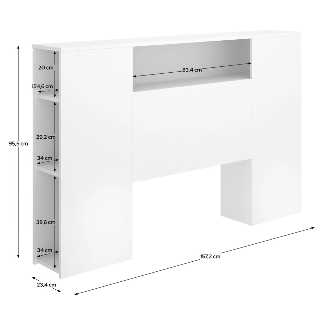 Bonner, Testiera Letto Vani Libreria, 23x157 cm Bianco