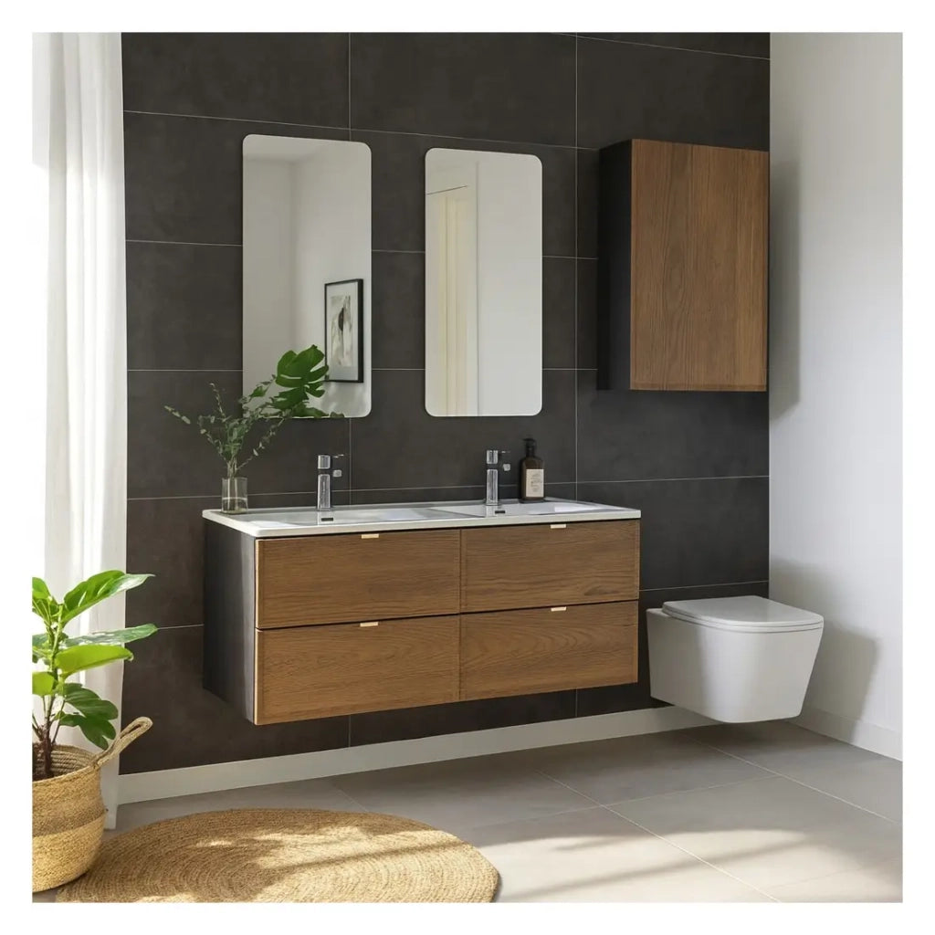 Set da bagno SAVIA: mobili sotto lavabo 120cm + doppio lavabo bianco da incasso