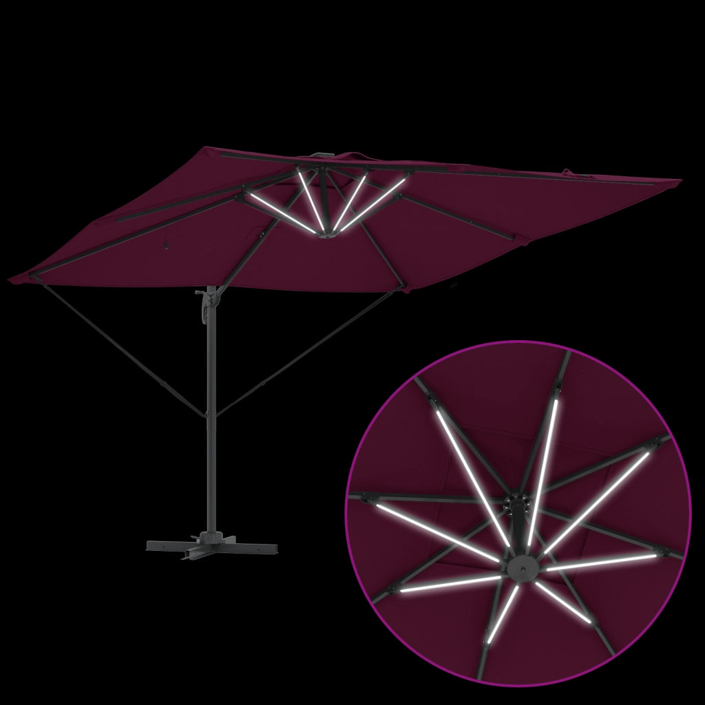 Ombrellone a Sbalzo Roma con LED Rosso Borgogna 286x285x270 cm Alluminio