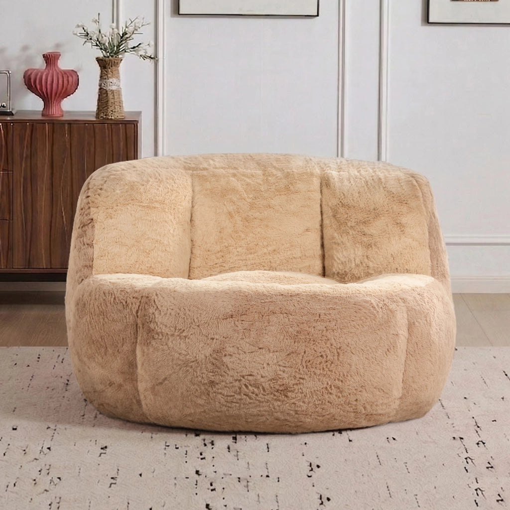 Pouf in pelliccia sintetica con imbottitura in schiuma sminuzzata e maniglia per soggiorno multicolore