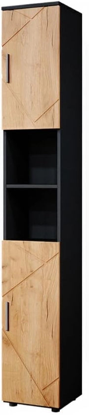 Mobile bagno alto Irma, Quercia dorata/antracite, 30 x 192 cm, per la conservazione di accessori da bagno e compatibile con la serie Irma