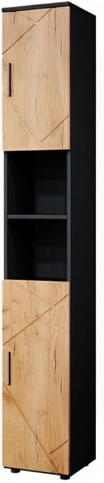 Mobile bagno alto Irma, Quercia dorata/antracite, 30 x 192 cm, per la conservazione di accessori da bagno e compatibile con la serie Irma