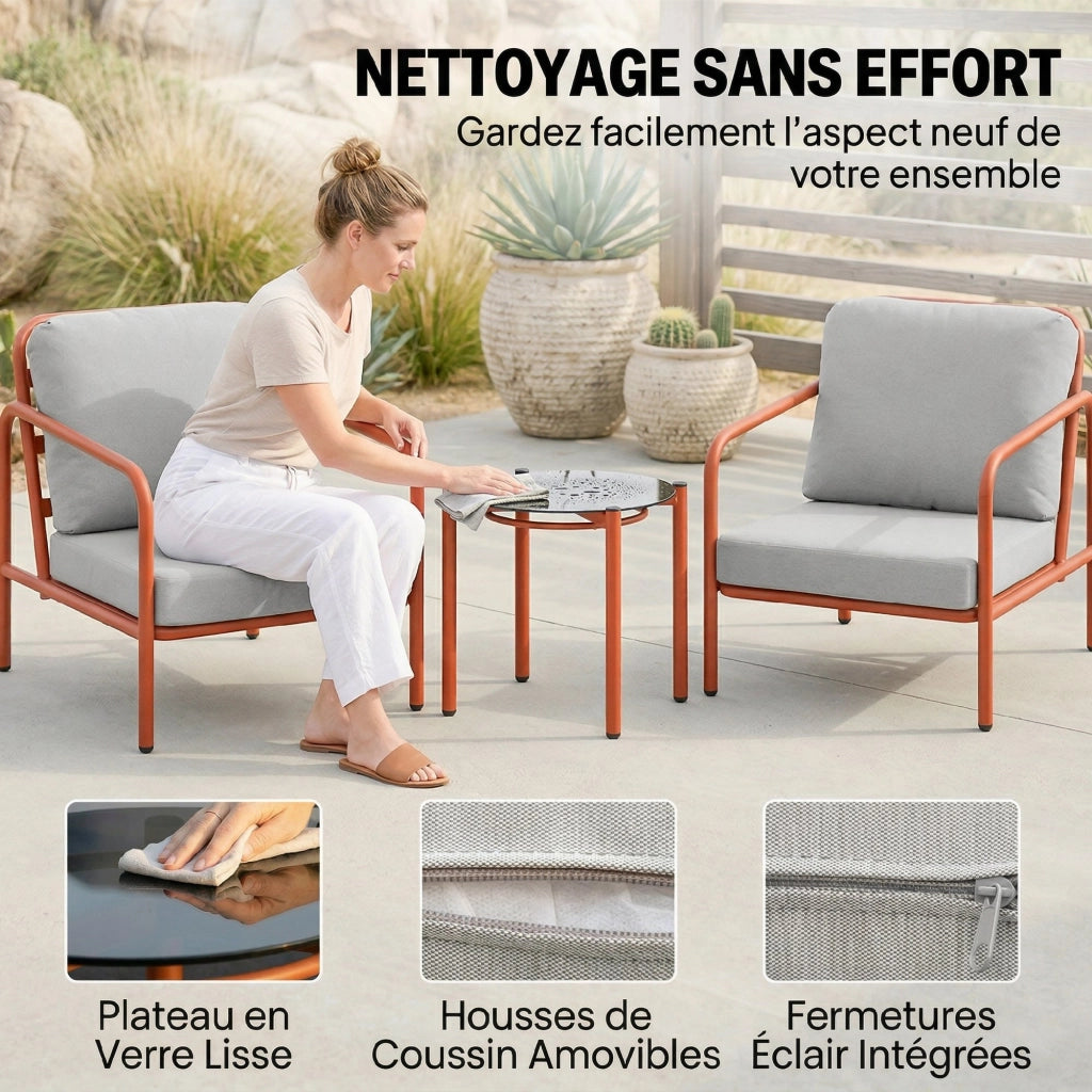 Set Salotto da Giardino 3 Pezzi con 2 Poltrone e Tavolino ¨C zephmum ¨C Grigio Antracite 63x77x76 cm
