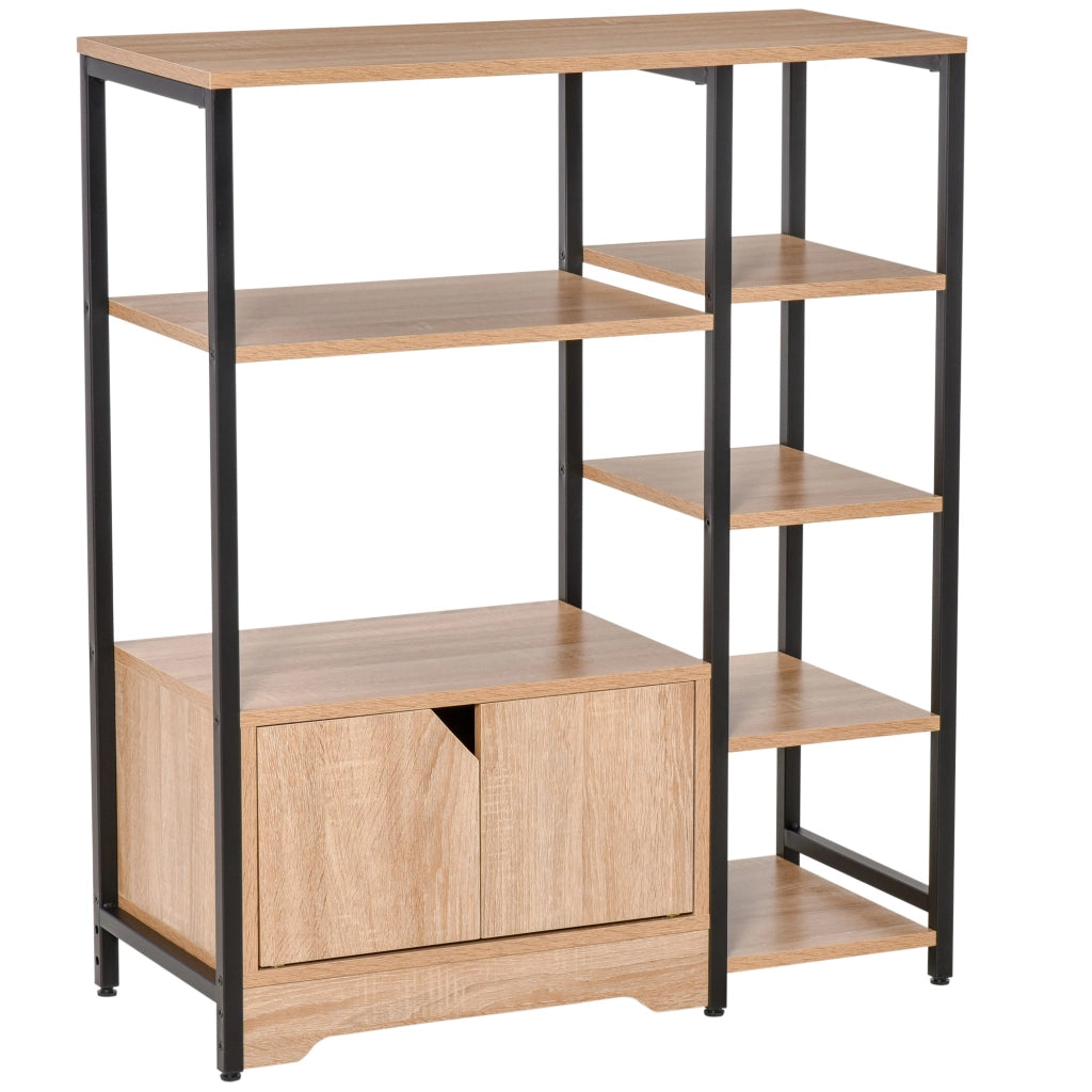 Libreria con Ripiani Aperti e Ante ¨C Zephmum ¨C Legno Naturale 80x35x97 cm