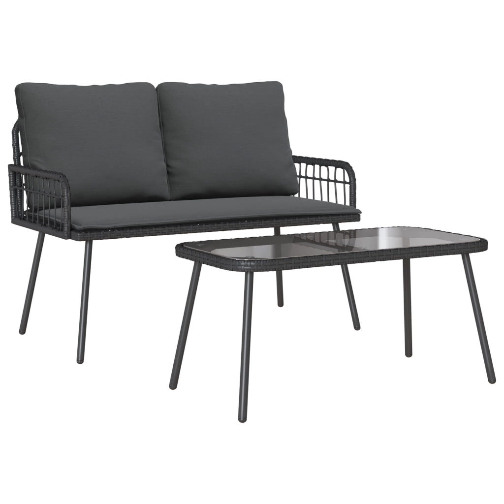 Set da pranzo da giardino con cuscini in polyrattan nero