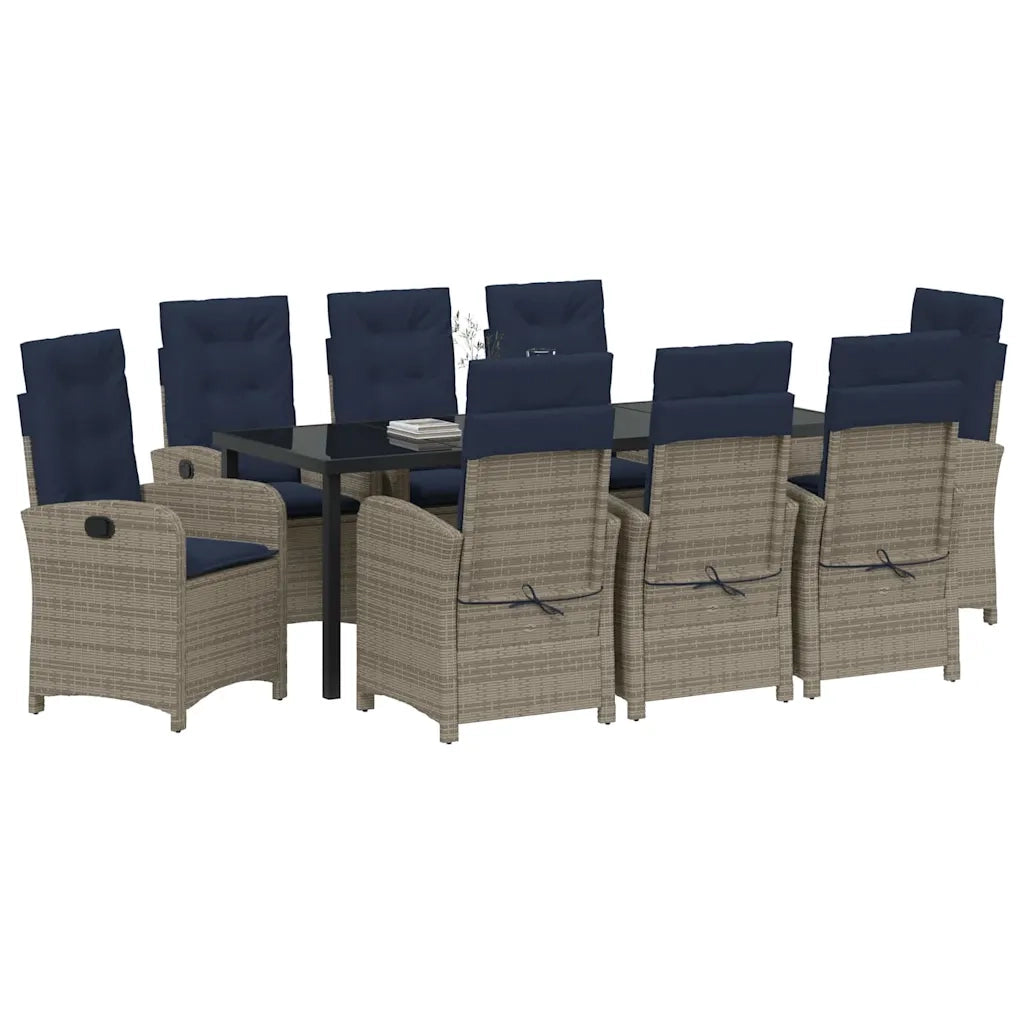 vidaXL Set da Pranzo per Giardino 9 pcs Grigio polyrattan