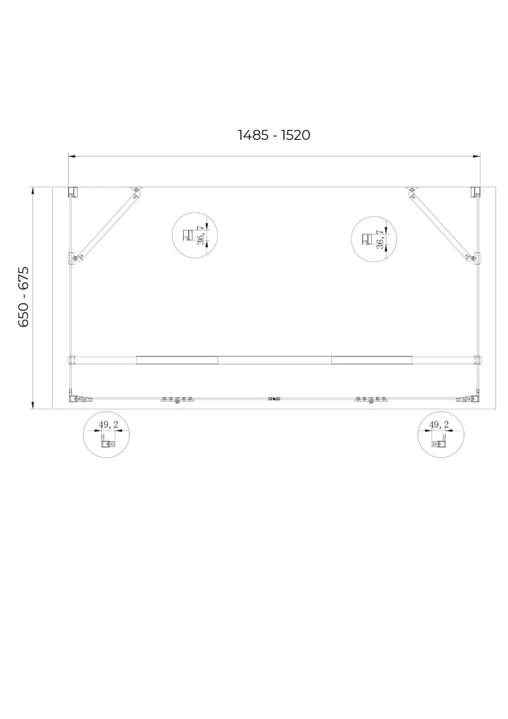 Box doccia a 3 lati con ingresso libero apertura centrale totale a libro pieghevole e due pareti laterali 65-67,5 Fisse + Porta 148,5-152