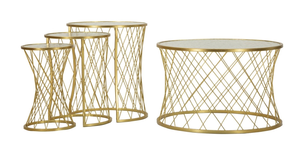 TAVOLINETTI NOAH GOLD SET 4 PZ CM Ø 70X45-47X54,5-36x50-28x45