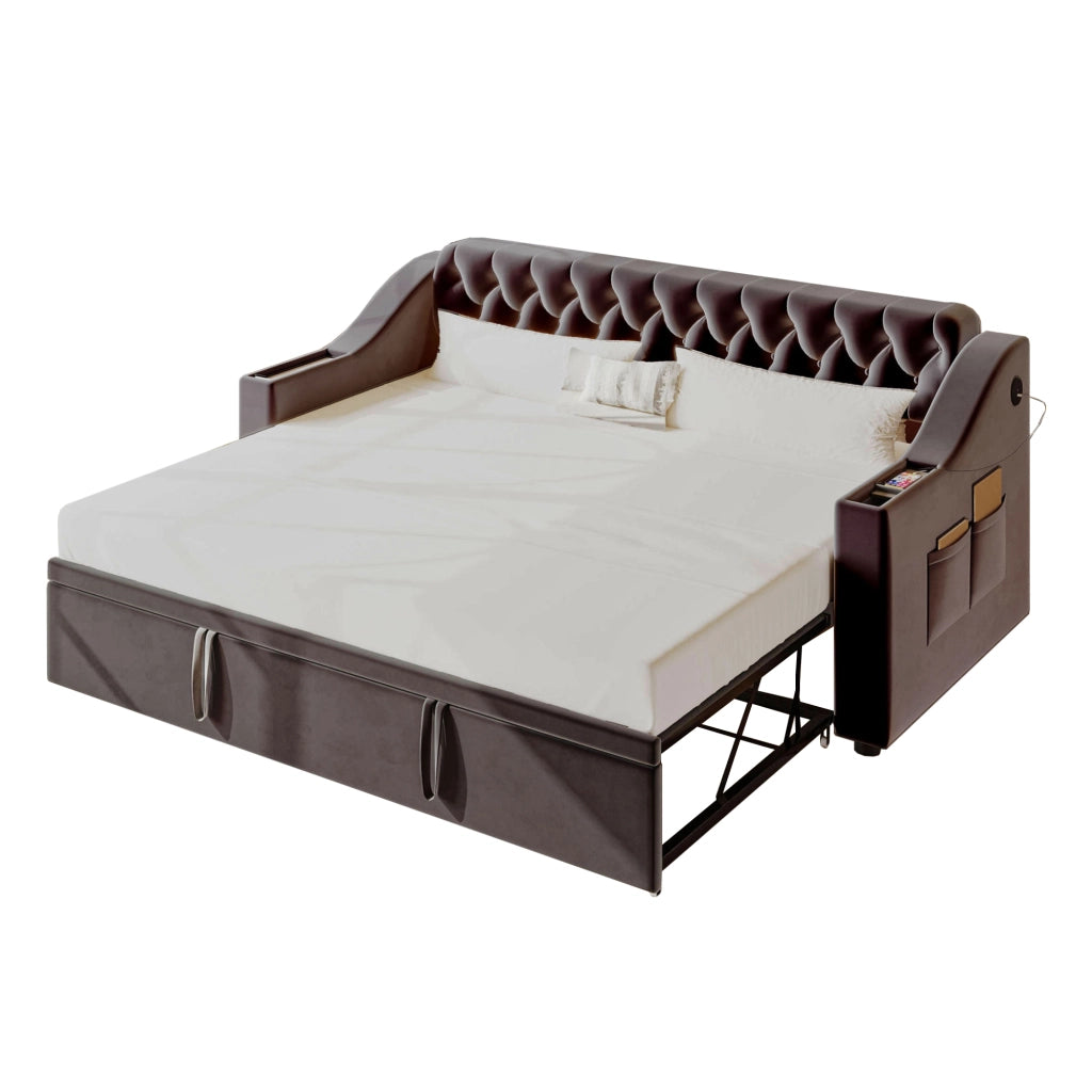 Letto estraibile singolo 90×190 cm con USB e Type-C; vano portaoggetti; rete inclusa; senza materasso; grigio scuro