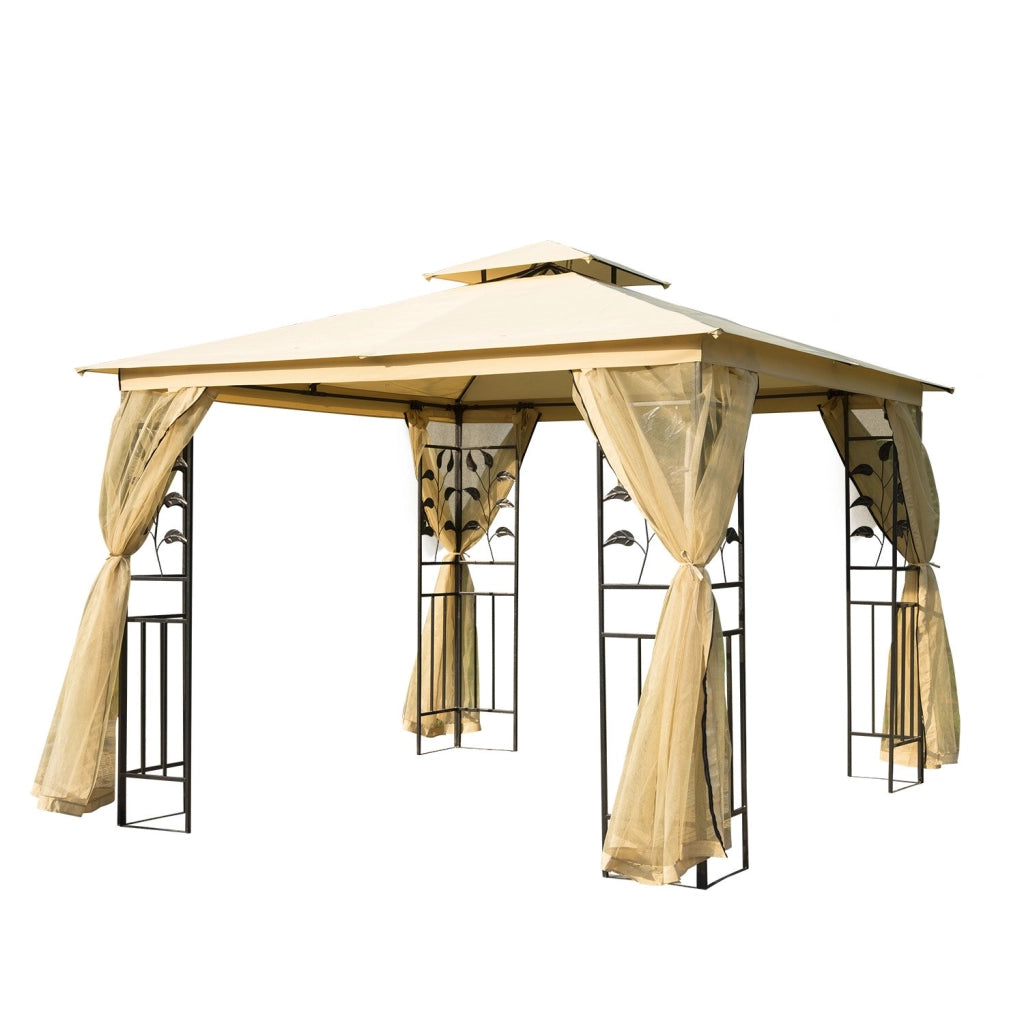 EasyComfort Gazebo da Giardino 3x3m con Zanzariera, Telaio in Acciaio e Doppio Tettuccio, Beige