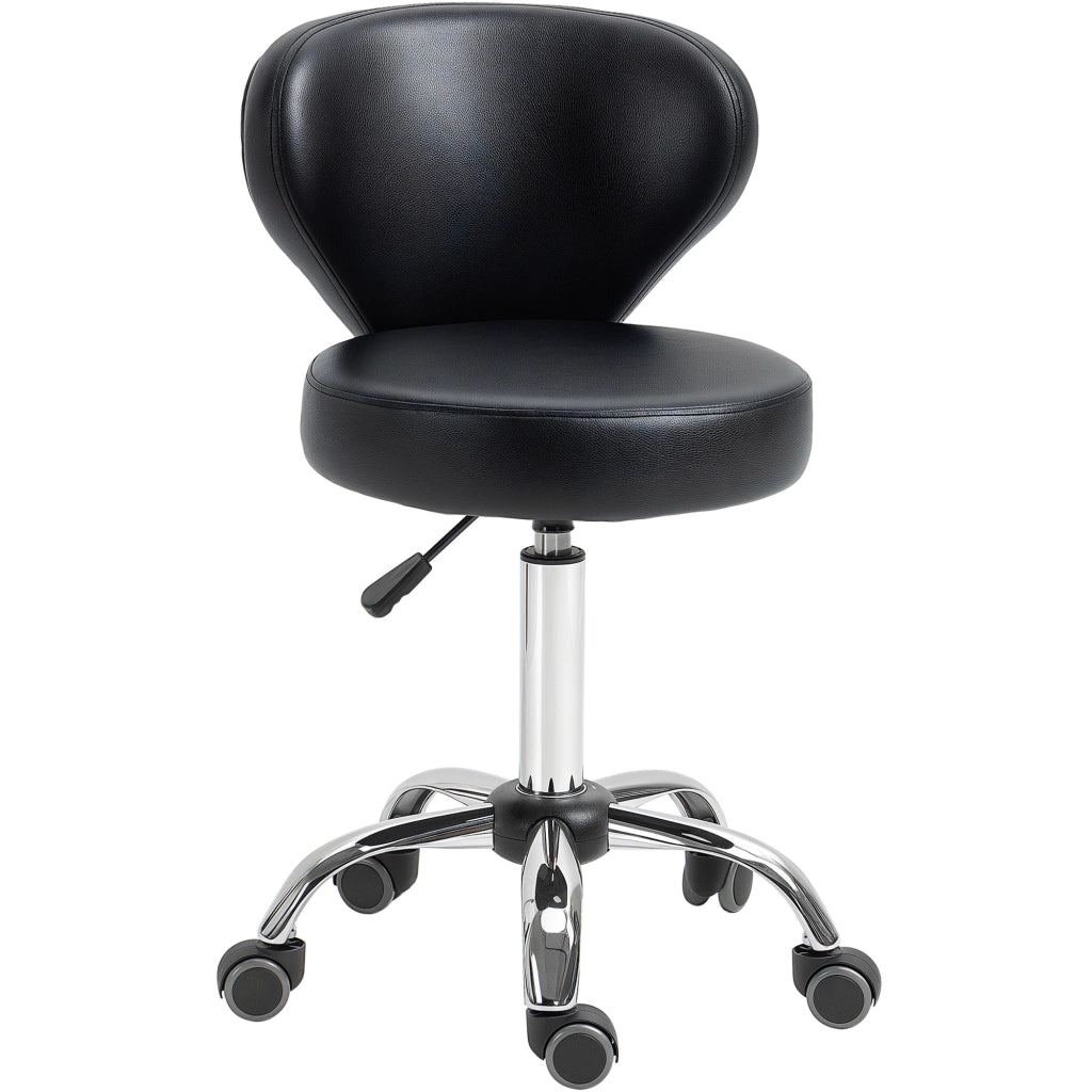 Sgabello da lavoro con ruote girevole 360° regolabile 49-64 cm metallo cromato sintetico nero per ufficio e officina