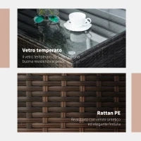 Tavolino da Giardino in Vetro Temperato 5mm Rettangolare Esterno Rattan 85 x 50 x 39 cm Marrone